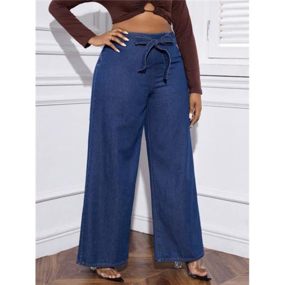 Plus Belted Wide Leg Jeans - Thumbnail 13