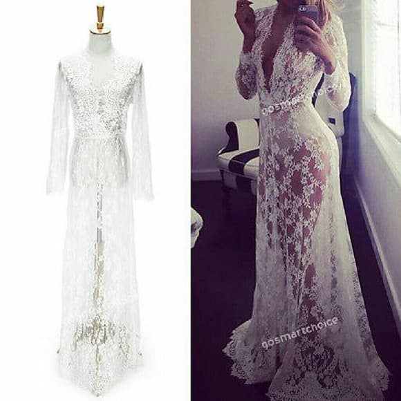 Sexy White Lace Dress - Thumbnail 4