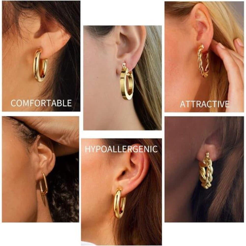 9 Pairs Gold Hoop Earrings for Women, 925 Sterling Silver Post 14K Real - Thumbnail 2