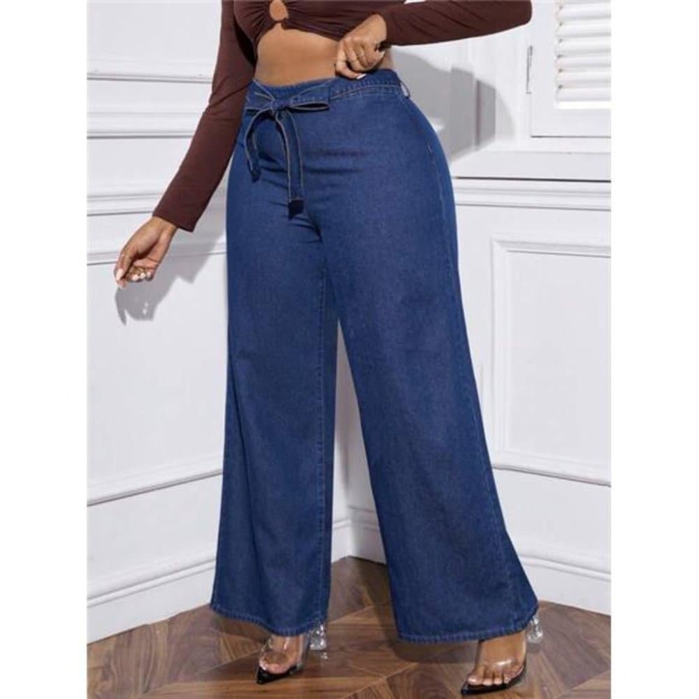 Plus Belted Wide Leg Jeans - Thumbnail 14
