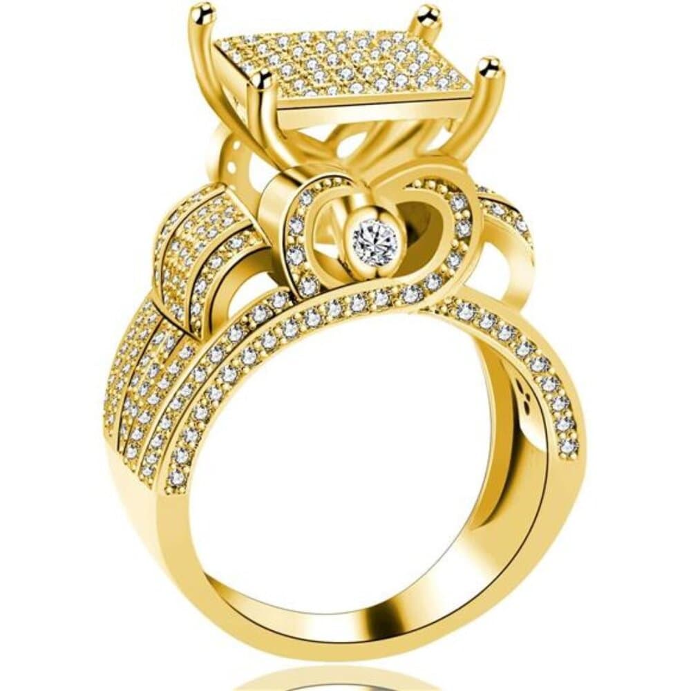 Women's 0.4" Wide Square Cluster Engagement Heart Architecture Ring, - Thumbnail 2