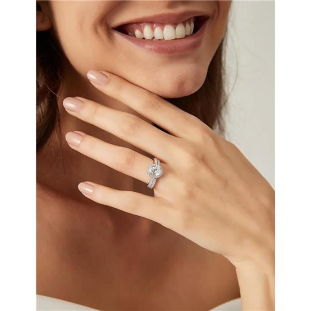 1.5CT 925 Sterling Silver Cubic Zirconia Bridal Rings Sets Oval Cut CZ - Thumbnail 4