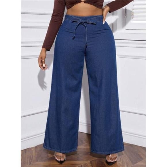 Plus Belted Wide Leg Jeans - Thumbnail 17