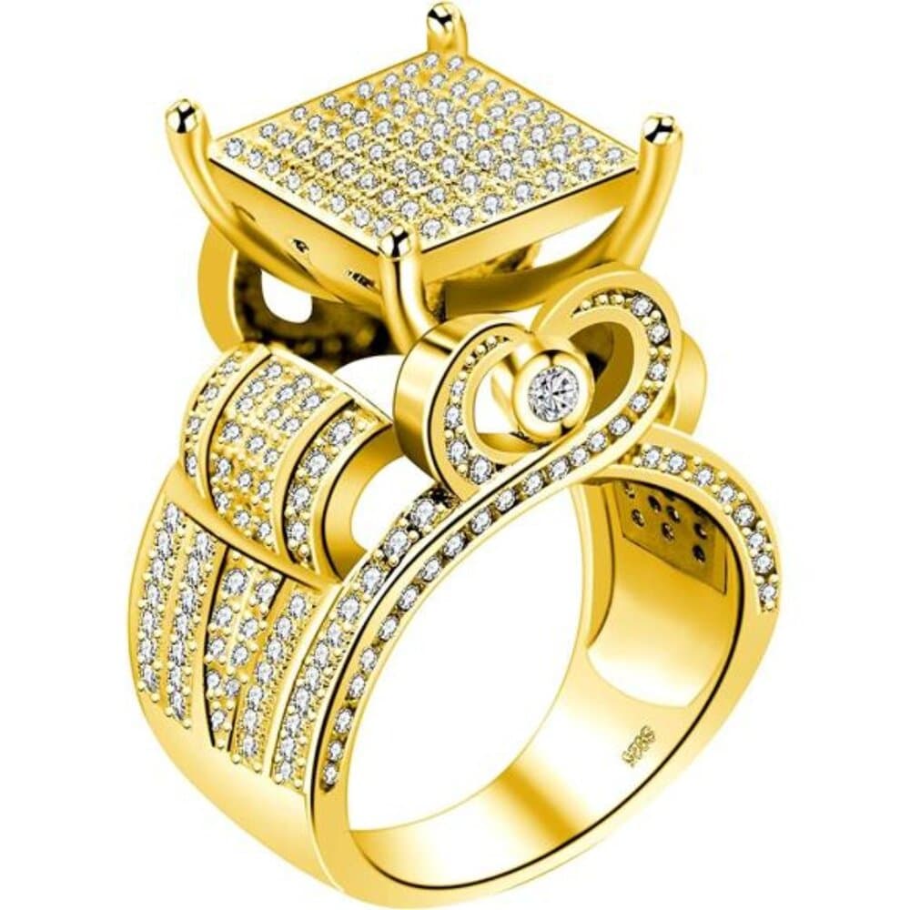 Women's 0.4" Wide Square Cluster Engagement Heart Architecture Ring, - Thumbnail 8