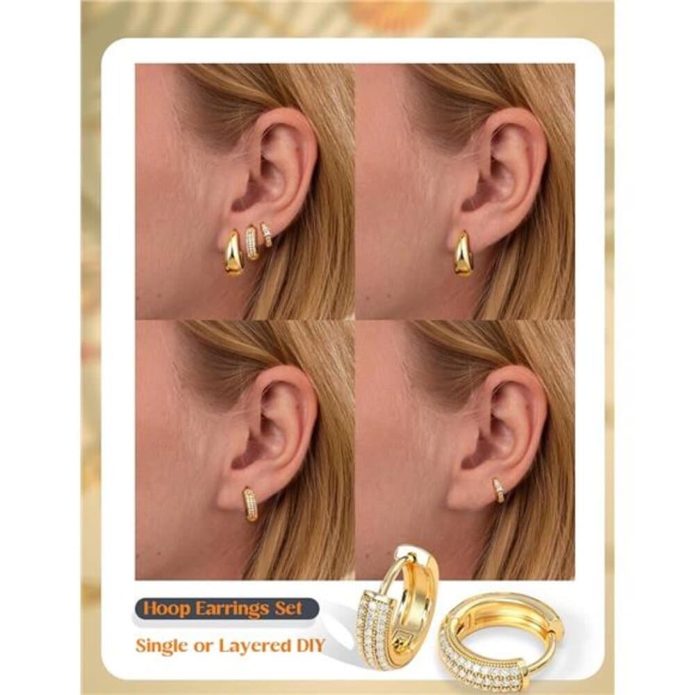 LOLIAS Small 14K Gold Plated Chunky Hoop Earrings for Women Hypoallergenic - Thumbnail 3
