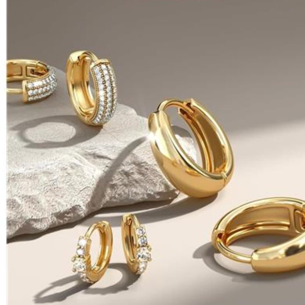LOLIAS Small 14K Gold Plated Chunky Hoop Earrings for Women Hypoallergenic - Thumbnail 2