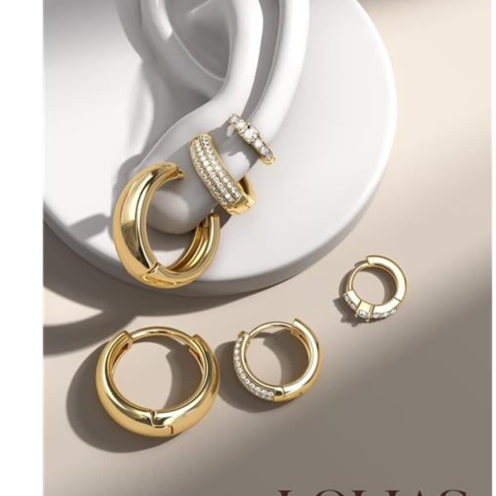 LOLIAS Small 14K Gold Plated Chunky Hoop Earrings for Women Hypoallergenic - Thumbnail 5