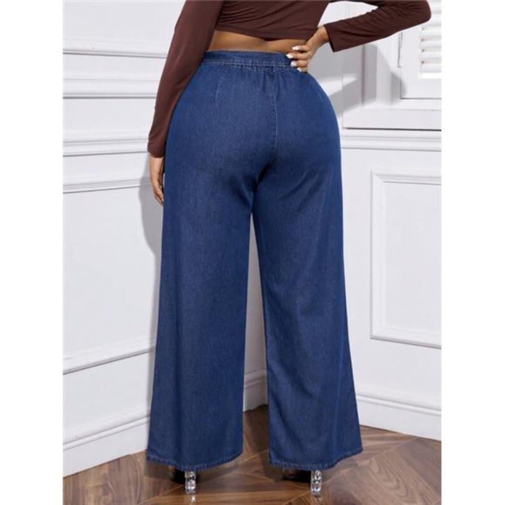 Plus Belted Wide Leg Jeans - Thumbnail 4