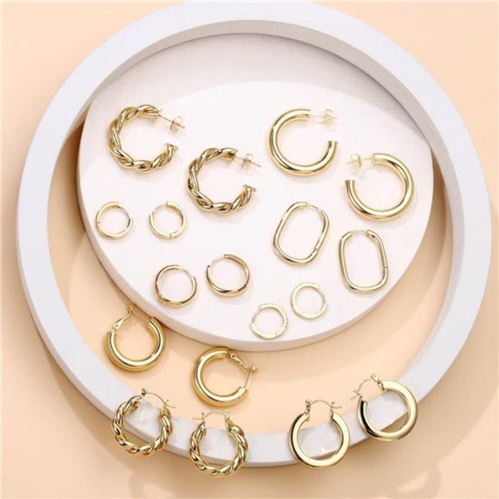 9 Pairs Gold Hoop Earrings for Women, 925 Sterling Silver Post 14K Real - Thumbnail 5