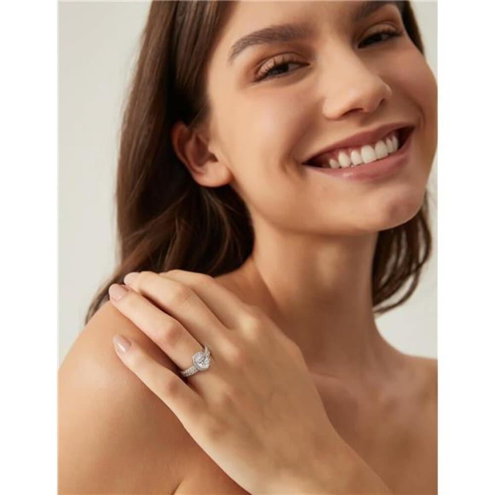 1.5CT 925 Sterling Silver Cubic Zirconia Bridal Rings Sets Oval Cut CZ - Thumbnail 3