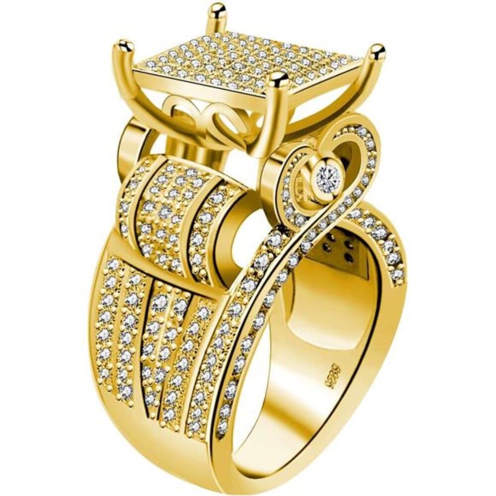 Women's 0.4" Wide Square Cluster Engagement Heart Architecture Ring, - Thumbnail 6