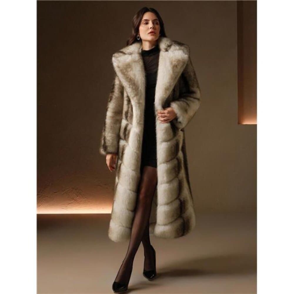 Anewsta Vintage Patchwork Faux Fur Long Coat, Winter Fashion - Thumbnail 9