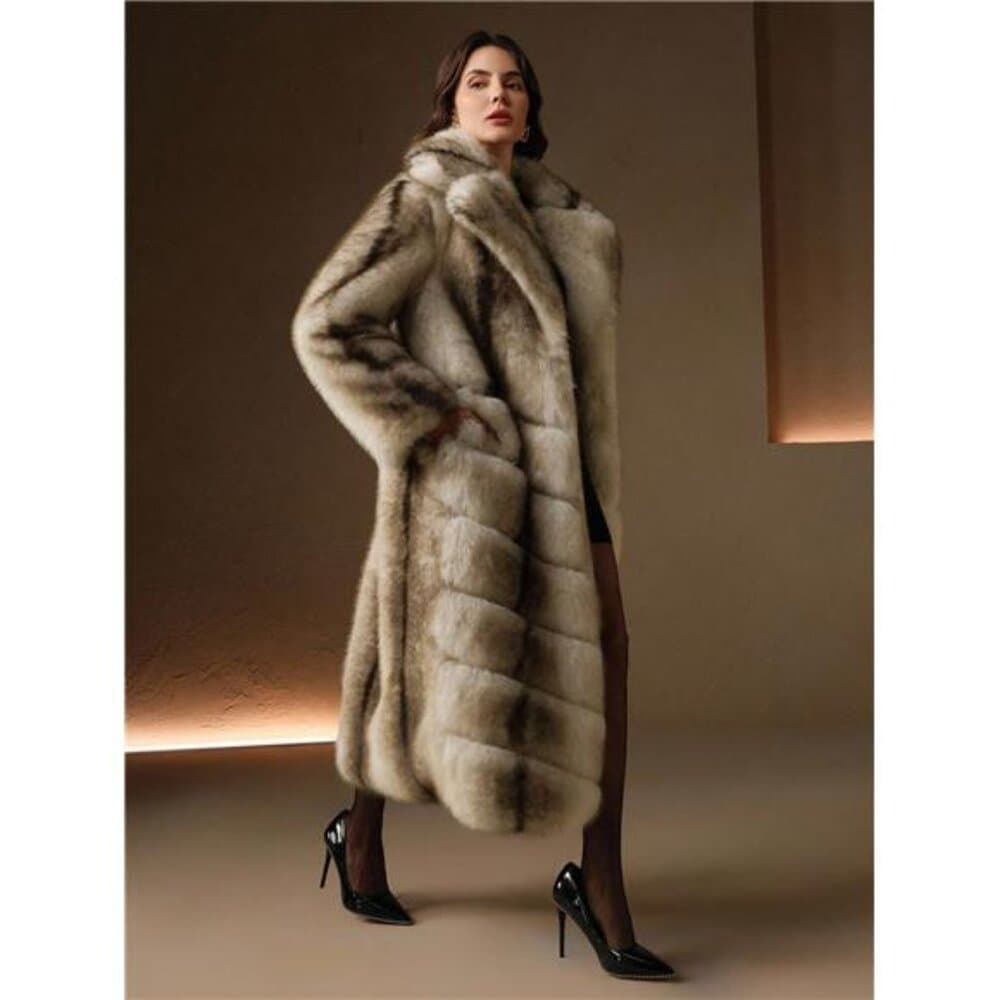 Anewsta Vintage Patchwork Faux Fur Long Coat, Winter Fashion - Thumbnail 8
