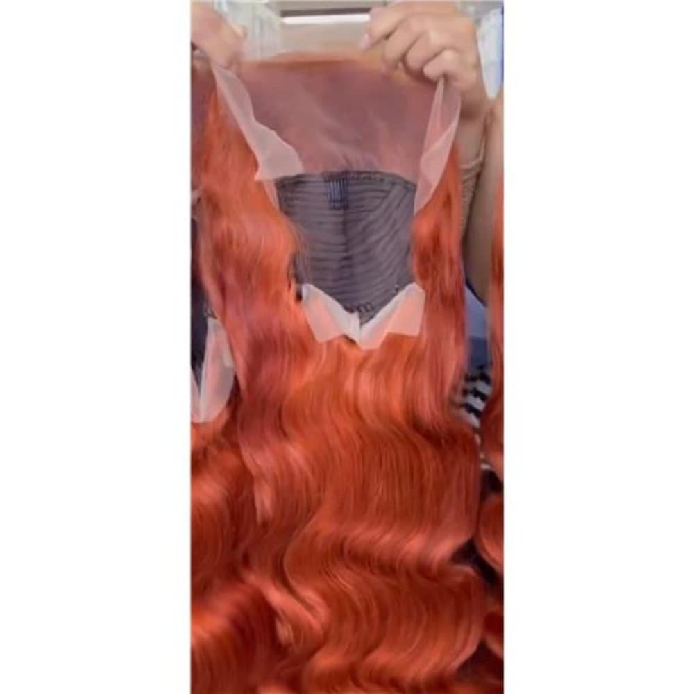 24” COPPER Human Hair Red Wavy Wig | Lace Front Wig | 100%human Hair - Thumbnail 5