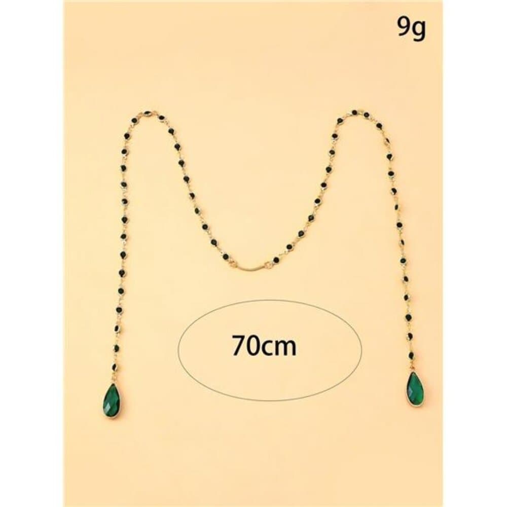 Green Crystal Tassel Face Chain, Minimalist Face Jewelry Accessory For Women - Thumbnail 2