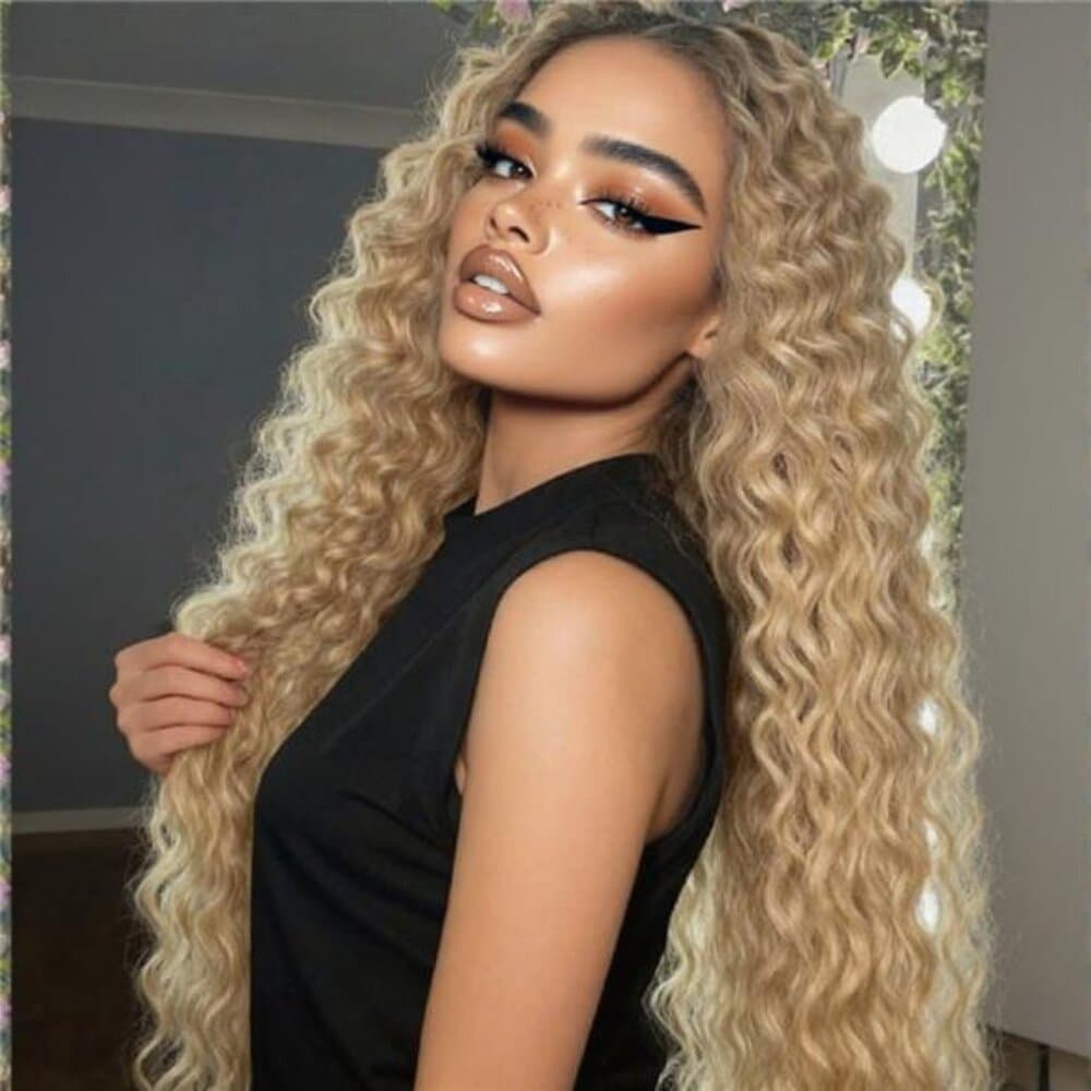 Ombre Blonde Curly Synthetic Wig 13x4 HD Lace Front Wigs for Women | Deep Wave - Thumbnail 5