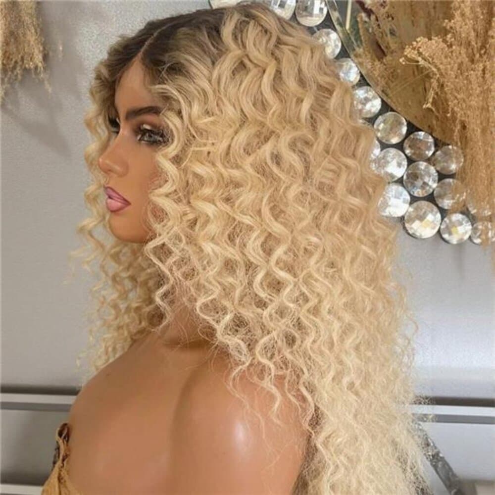 Ombre Blonde Curly Synthetic Wig 13x4 HD Lace Front Wigs for Women | Deep Wave - Thumbnail 4