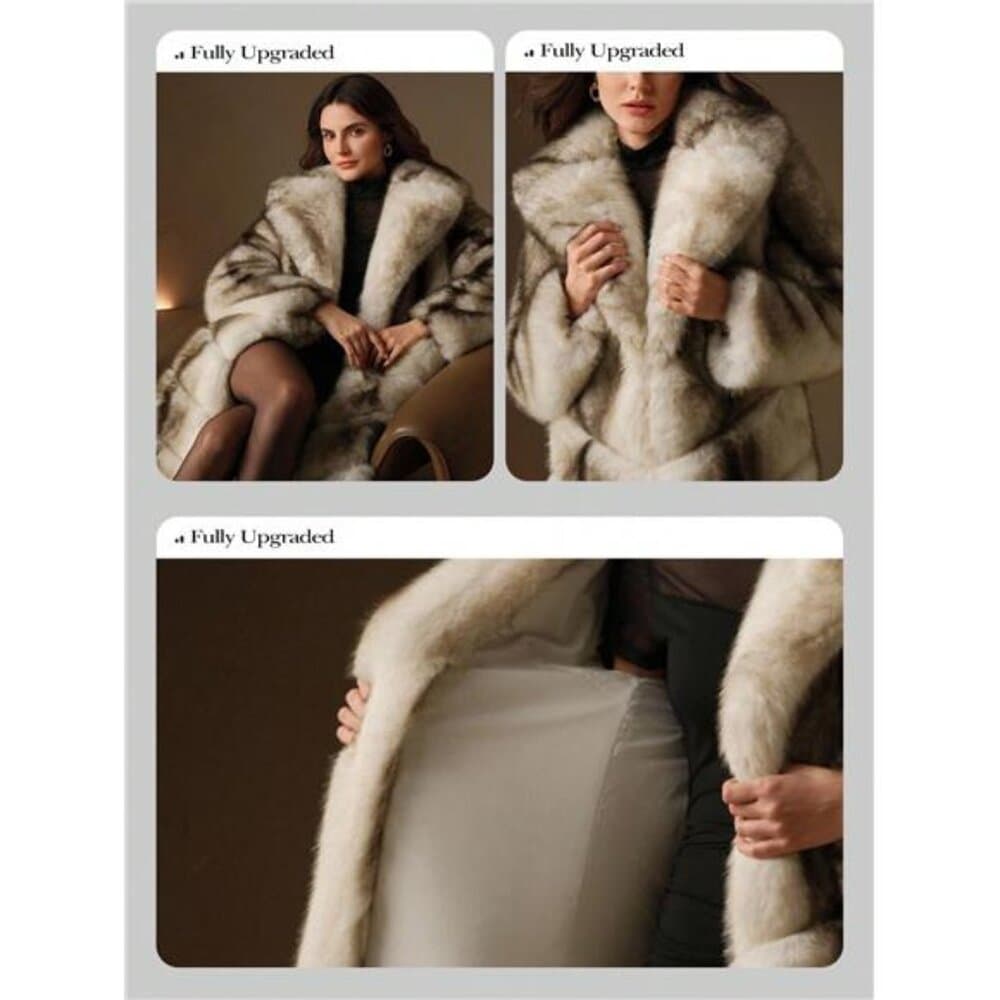 Anewsta Vintage Patchwork Faux Fur Long Coat, Winter Fashion - Thumbnail 3