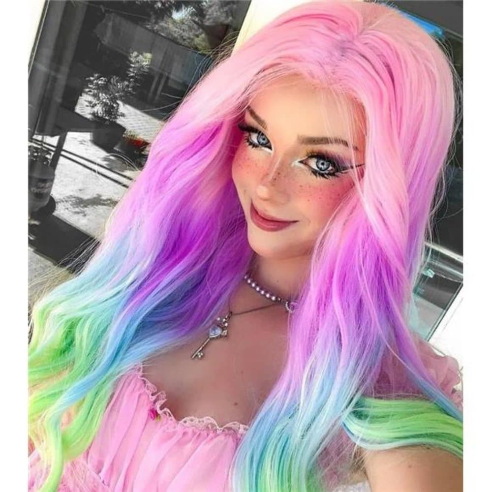 24” RAINBOW Rainbow Wavy Wig | Lace Front Wig | Heat Resistant Long BRAND NEW - Thumbnail 2