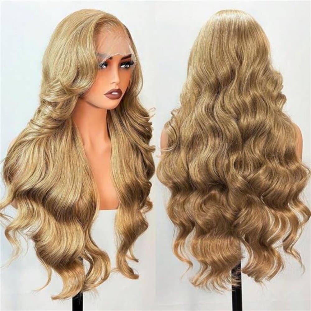 Honey Blonde 13x4 Lace Front Wig 28 Inch Body Wave Blonde Color Glueless - Thumbnail 8