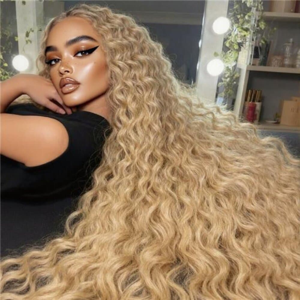 Ombre Blonde Curly Synthetic Wig 13x4 HD Lace Front Wigs for Women | Deep Wave - Thumbnail 9