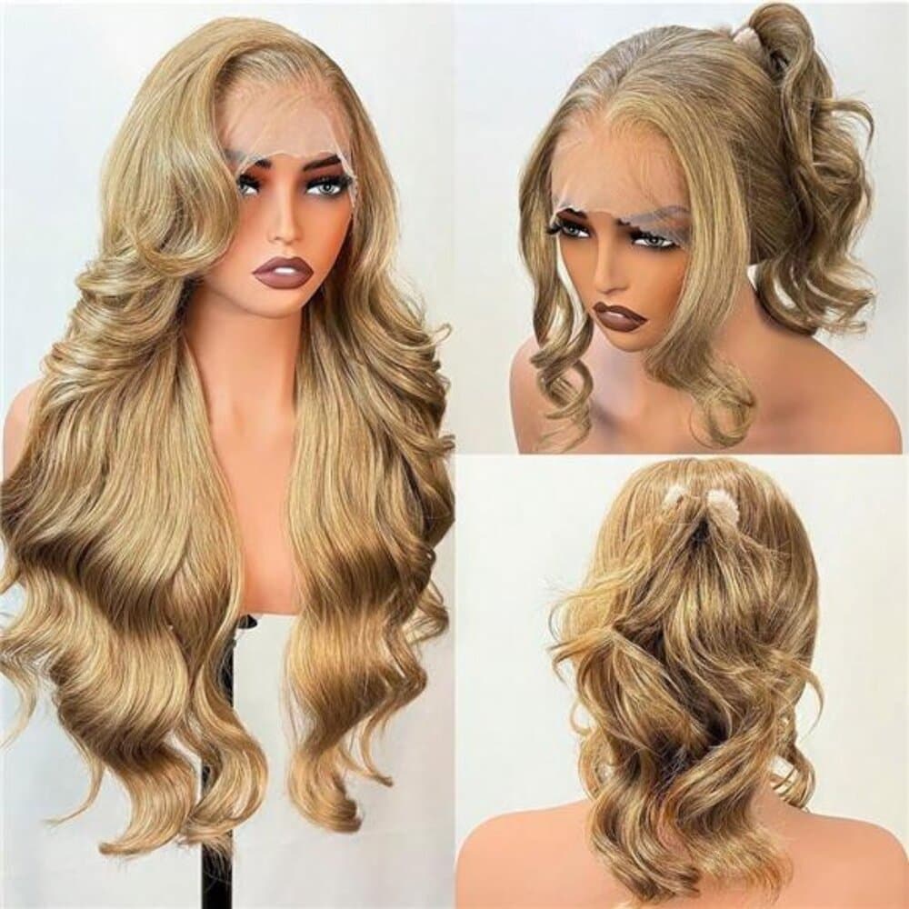 Honey Blonde 13x4 Lace Front Wig 28 Inch Body Wave Blonde Color Glueless - Thumbnail 5