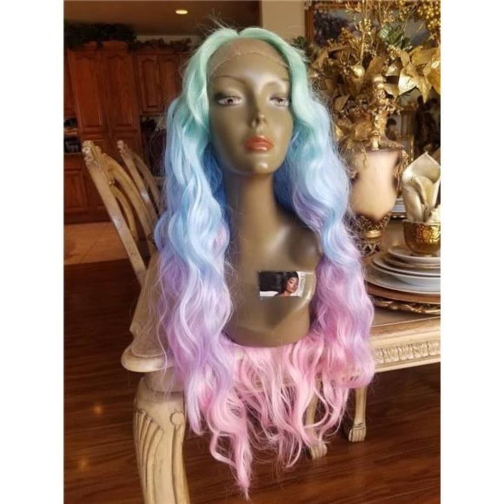 24” RAINBOW Rainbow Wavy Wig | Lace Front Wig | Heat Resistant Long BRAND NEW - Thumbnail 4