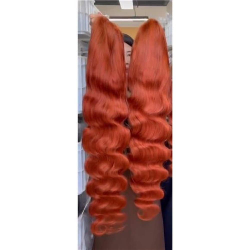 24” COPPER Human Hair Red Wavy Wig | Lace Front Wig | 100%human Hair - Thumbnail 2