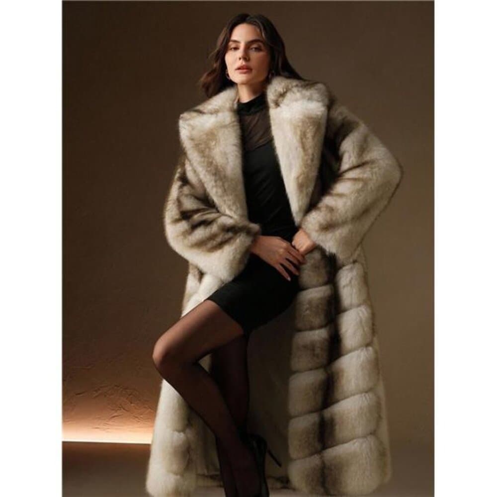 Anewsta Vintage Patchwork Faux Fur Long Coat, Winter Fashion - Thumbnail 6