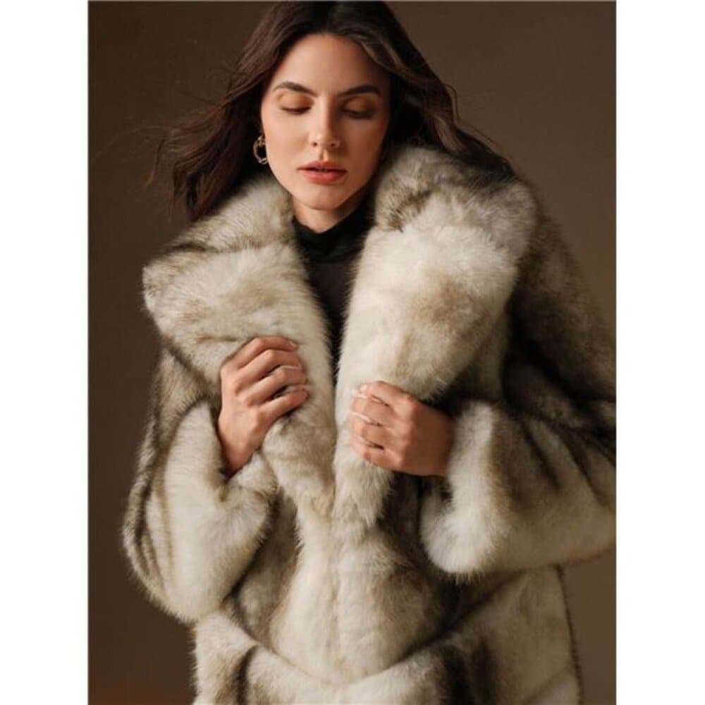 Anewsta Vintage Patchwork Faux Fur Long Coat, Winter Fashion - Thumbnail 7