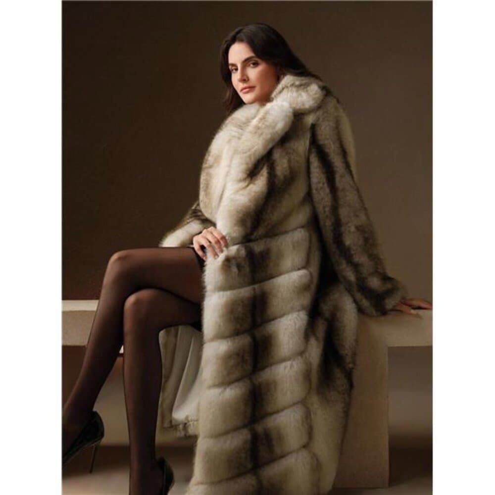 Anewsta Vintage Patchwork Faux Fur Long Coat, Winter Fashion - Thumbnail 10