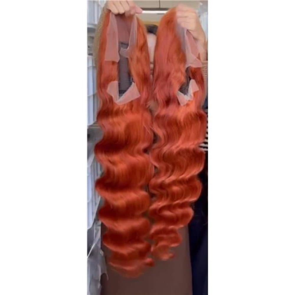 24” COPPER Human Hair Red Wavy Wig | Lace Front Wig | 100%human Hair - Thumbnail 10