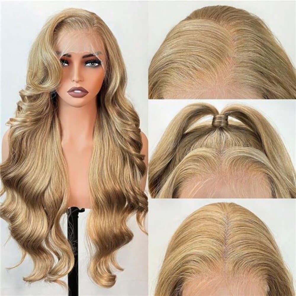 Honey Blonde 13x4 Lace Front Wig 28 Inch Body Wave Blonde Color Glueless - Thumbnail 3