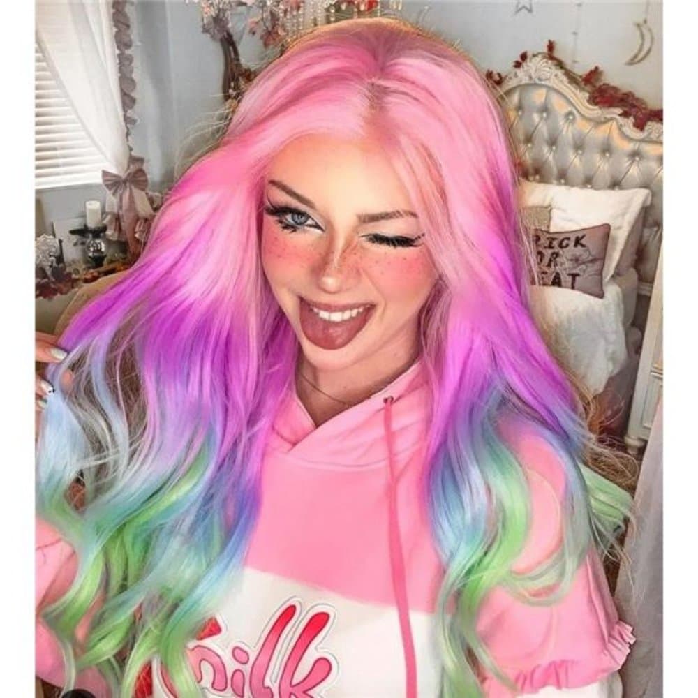24” RAINBOW Rainbow Wavy Wig | Lace Front Wig | Heat Resistant Long BRAND NEW - Thumbnail 3