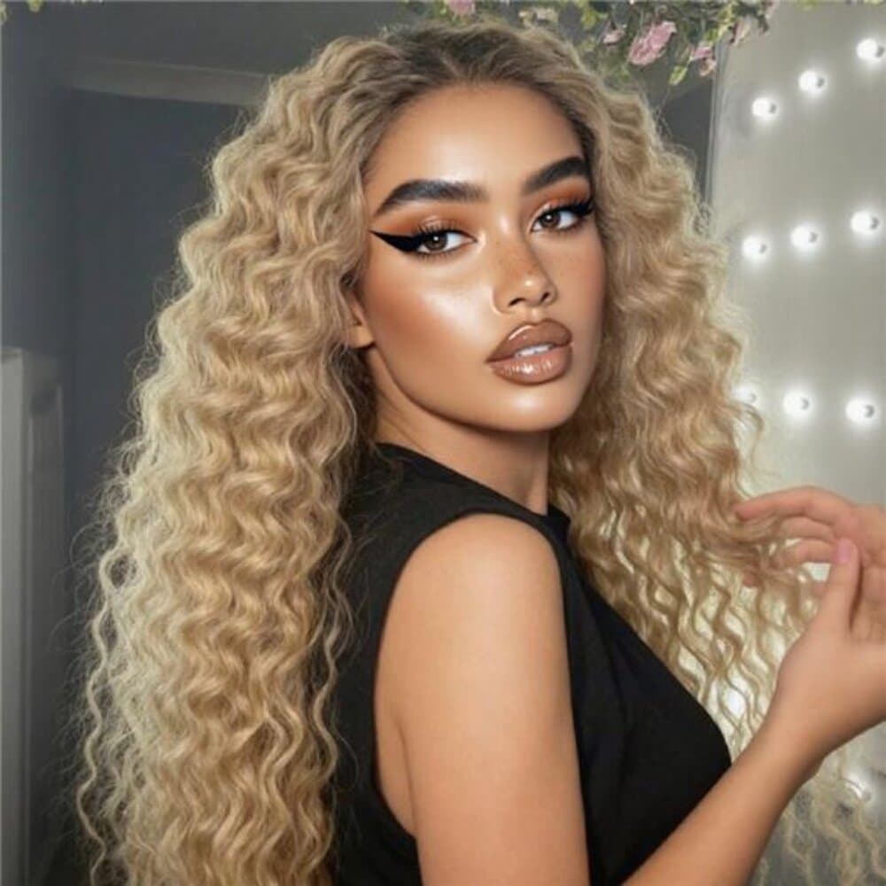 Ombre Blonde Curly Synthetic Wig 13x4 HD Lace Front Wigs for Women | Deep Wave - Thumbnail 2