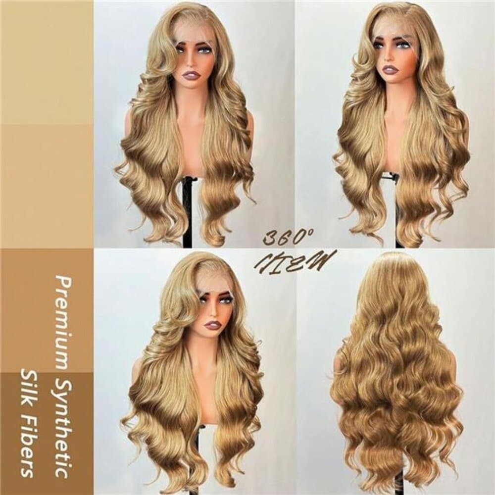 Honey Blonde 13x4 Lace Front Wig 28 Inch Body Wave Blonde Color Glueless - Thumbnail 4
