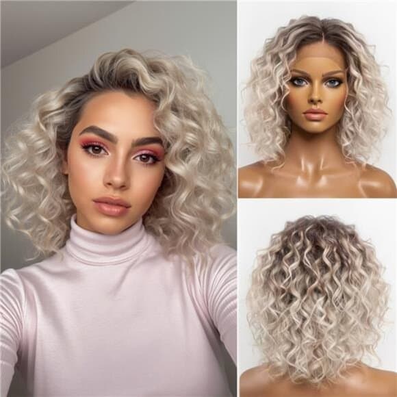 Ombre Honey Blonde Curly Wave Wig | Lace Front, Shoulder Length, Glueless, - Thumbnail 10