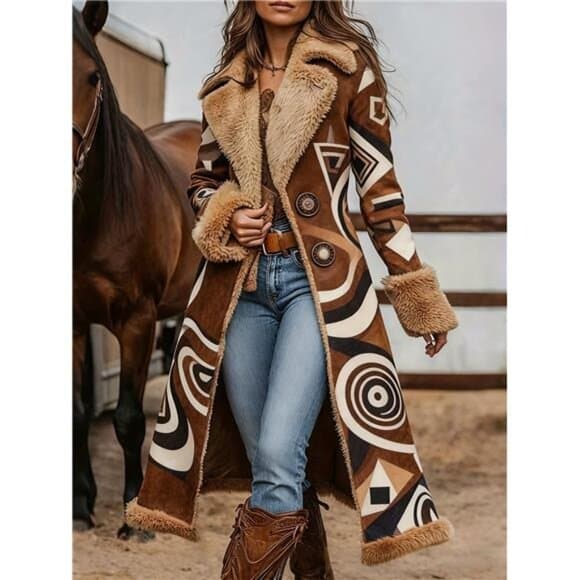 Women'S Bohemian Winter Coat - Elegant Long Thick Warm Jacket with Fur Collar & - Thumbnail 4