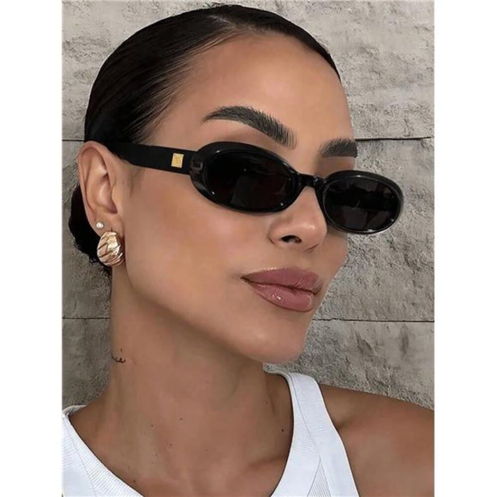 1pc New Small Frame Oval Fashion Glasses, Retro Street Style Versatile - Thumbnail 6