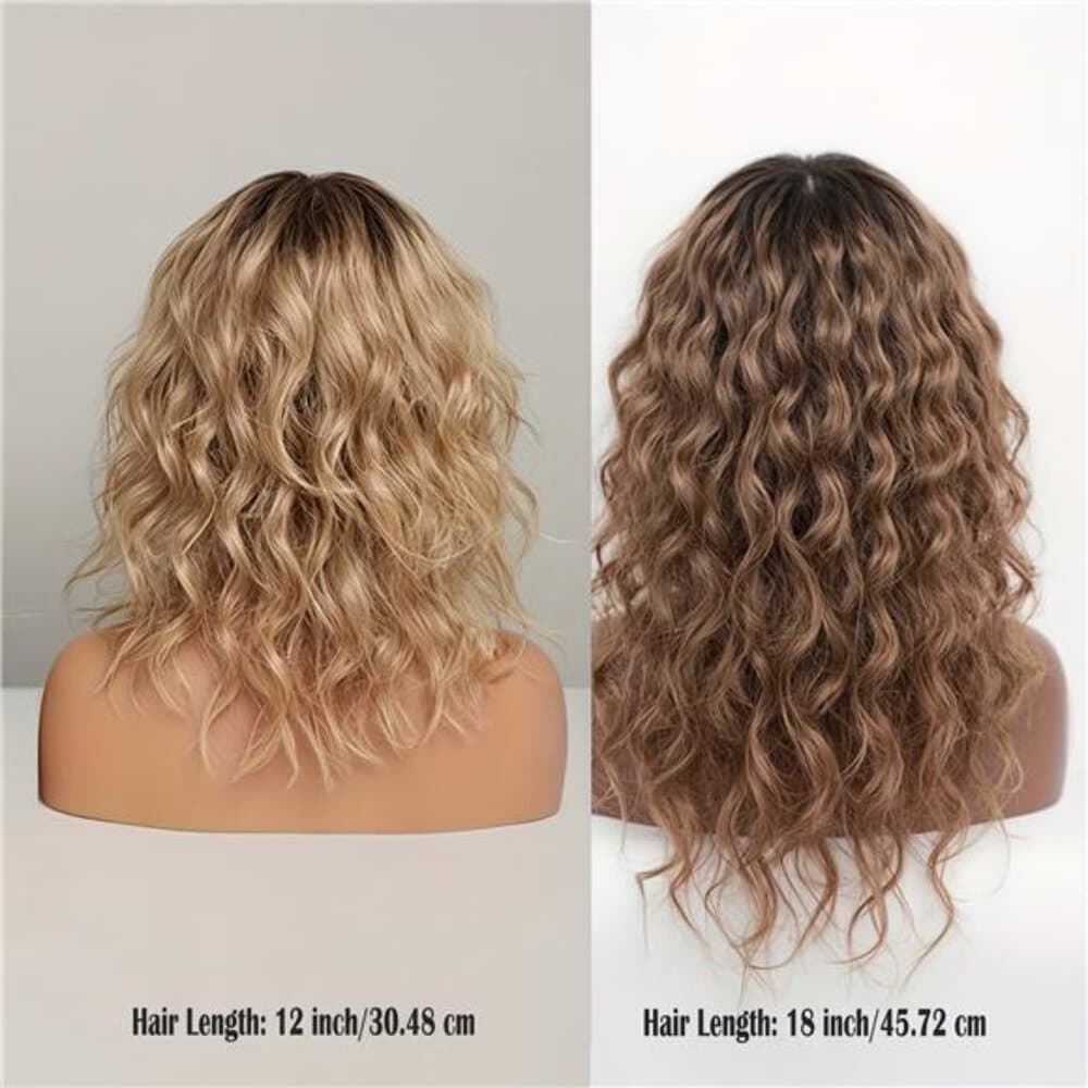 Ombre Honey Blonde Curly Wave Wig | Lace Front, Shoulder Length, Glueless, - Thumbnail 7