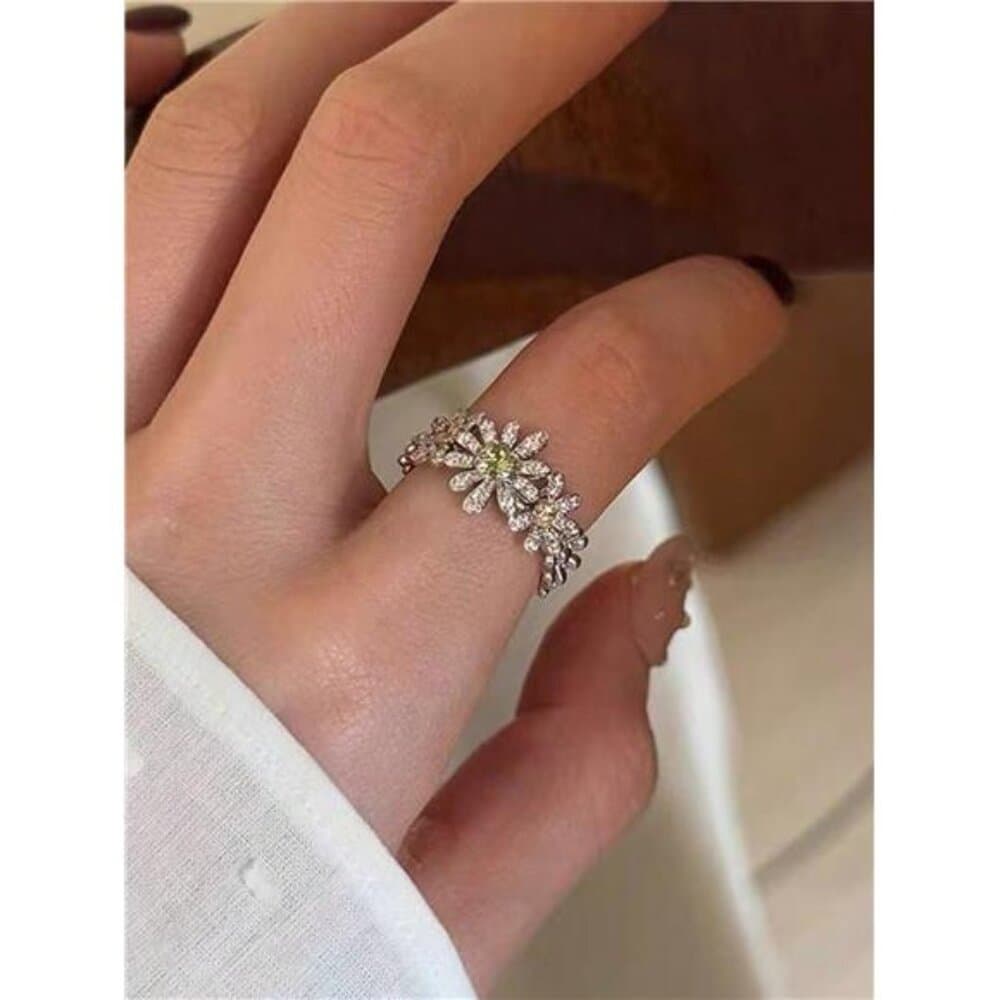 5pcs Elegant Copper Inlaid Cubic Zirconia Fashion Simple Chic Rings Set, - Thumbnail 8