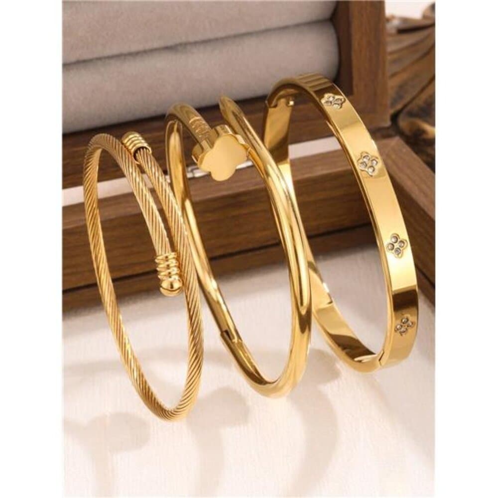 New Fashion High Quality Stainless Steel Flower Zirconia Women's Bangle - Thumbnail 5