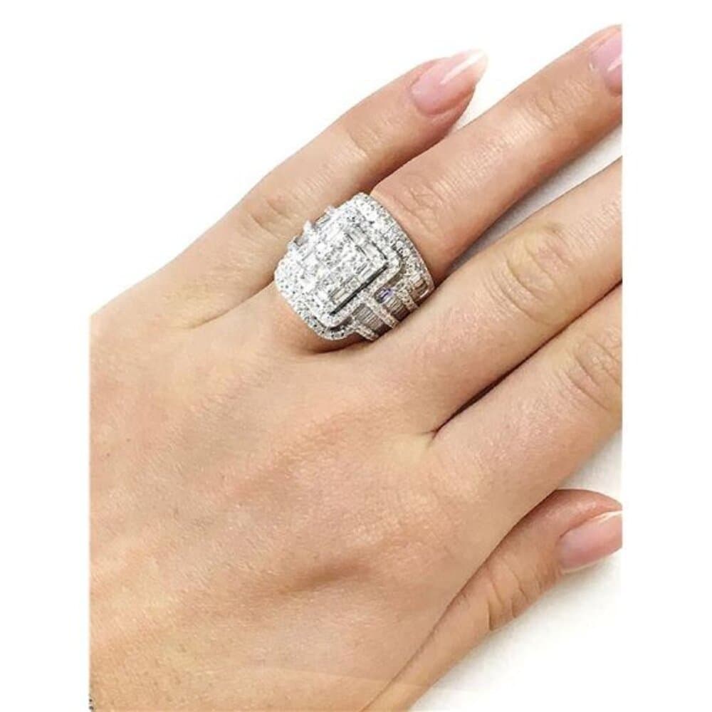2pcs Luxury Exaggerated Women's Cubic Zirconia Pair Ring Set Ring Fashion - Thumbnail 6