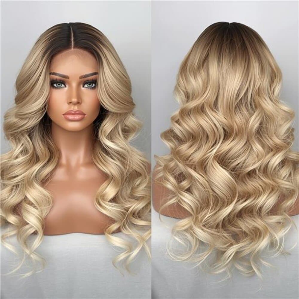 Ombre Honey Blonde Curly Wave Wig | Lace Front, Shoulder Length, Glueless, - Thumbnail 9
