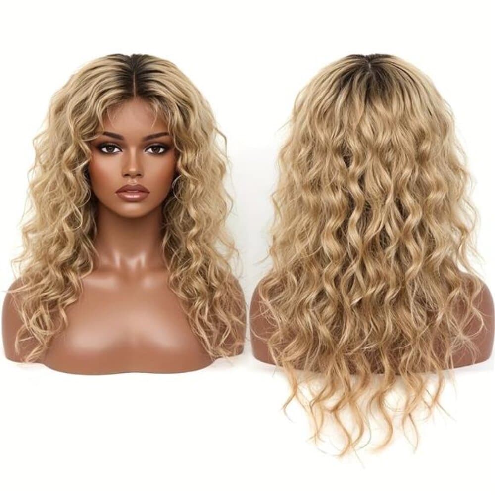 Ombre Honey Blonde Curly Wave Wig | Lace Front, Shoulder Length, Glueless, - Thumbnail 4