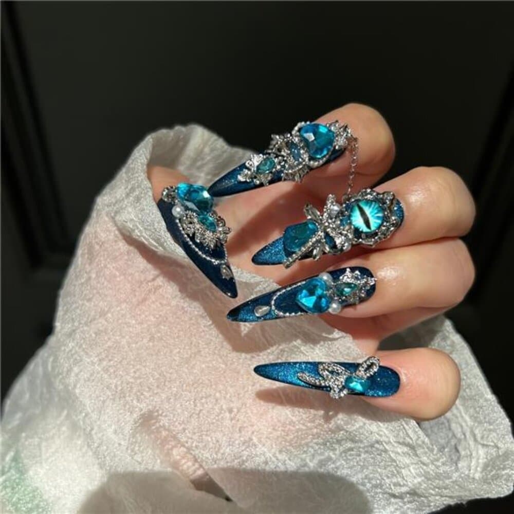 10pcs Handmade Wearing Armor Blue Cat Eye Sparkling Eye Love Sparkling Glitter - Thumbnail 2