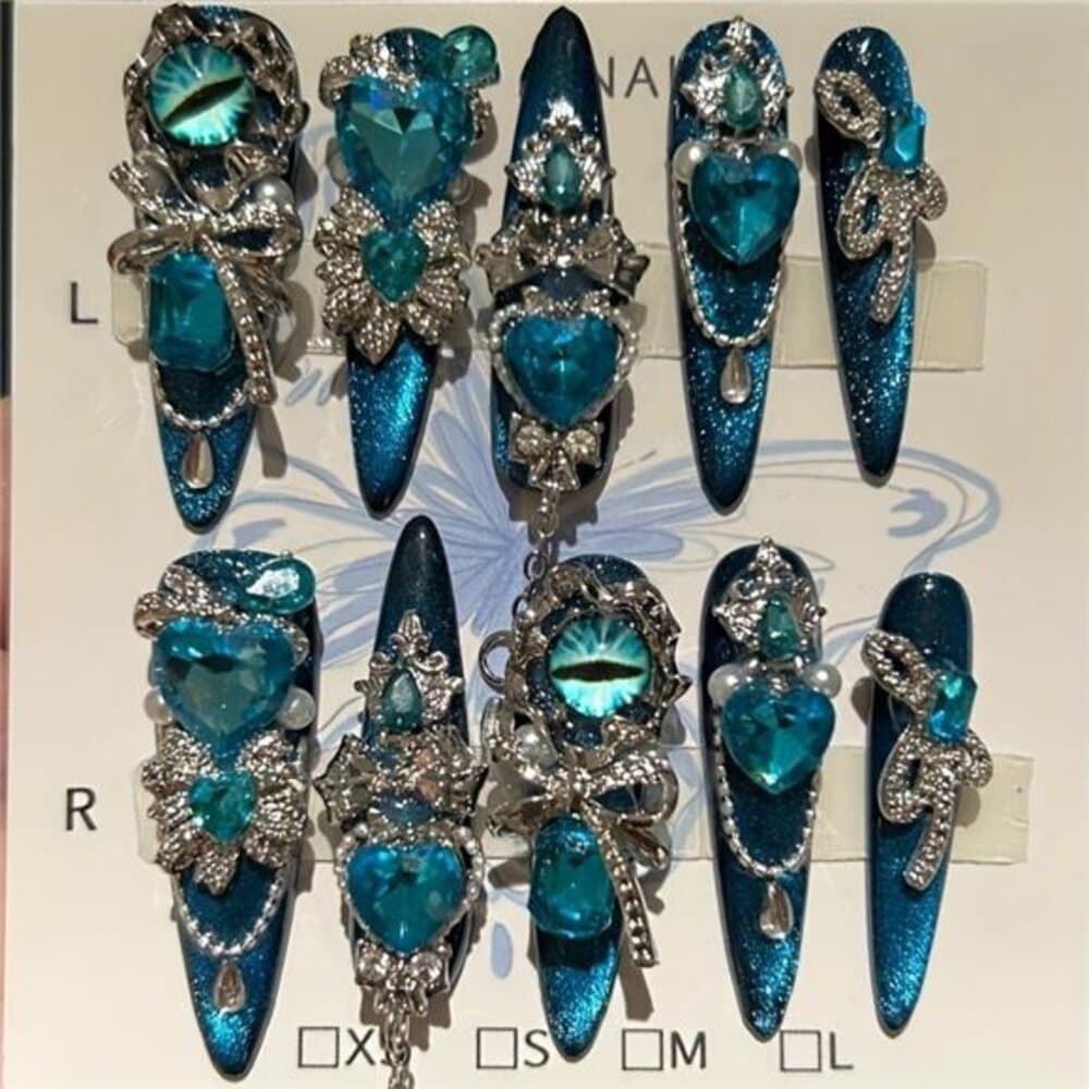 10pcs Handmade Wearing Armor Blue Cat Eye Sparkling Eye Love Sparkling Glitter - Thumbnail 4