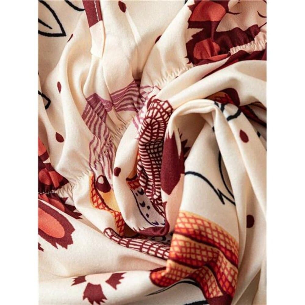Resort Floral Print Backless Drawstring Dress - Thumbnail 3