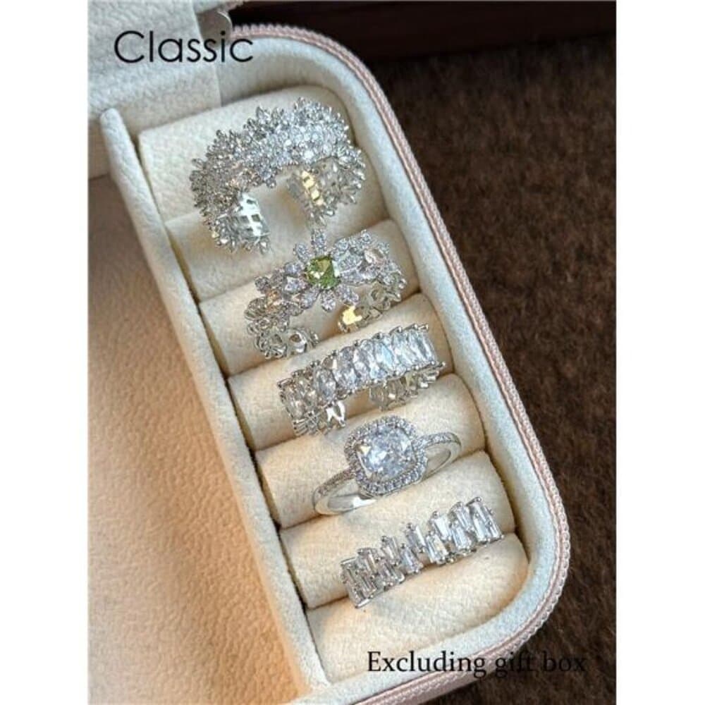 5pcs Elegant Copper Inlaid Cubic Zirconia Fashion Simple Chic Rings Set, - Thumbnail 11
