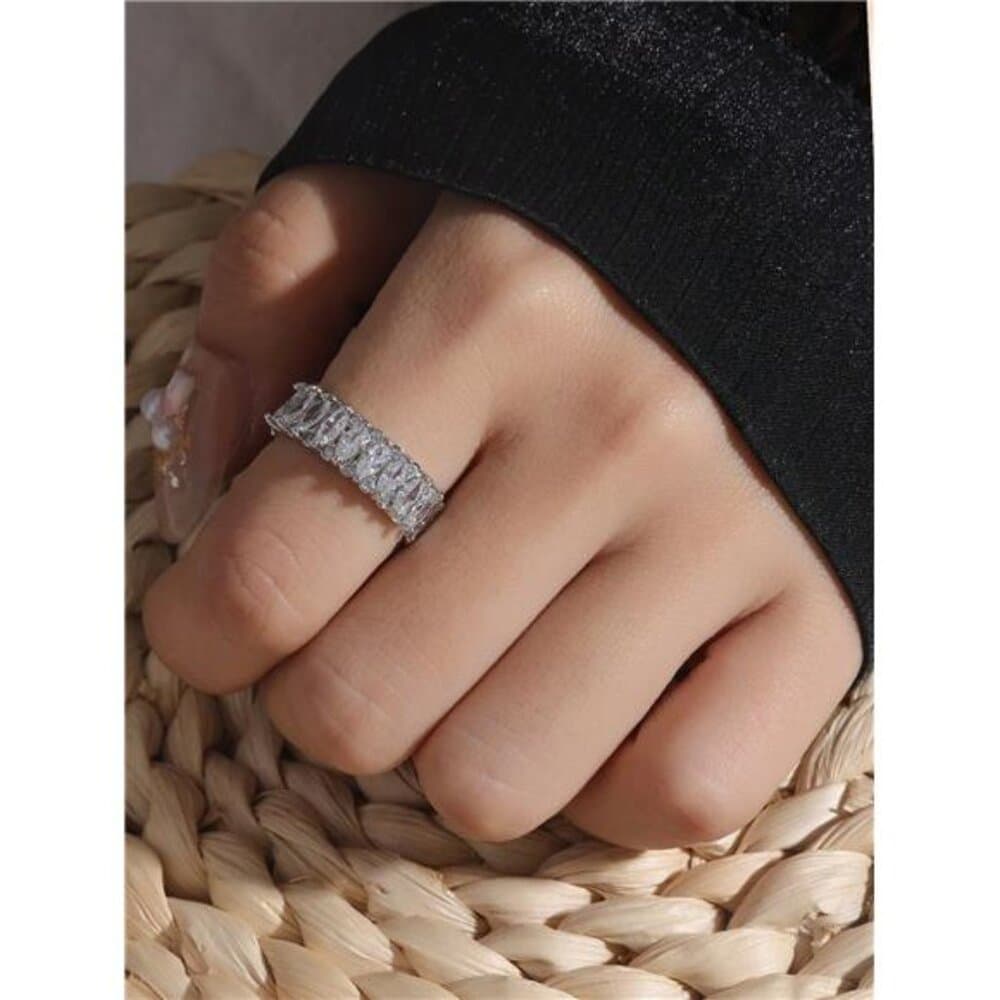 5pcs Elegant Copper Inlaid Cubic Zirconia Fashion Simple Chic Rings Set, - Thumbnail 9